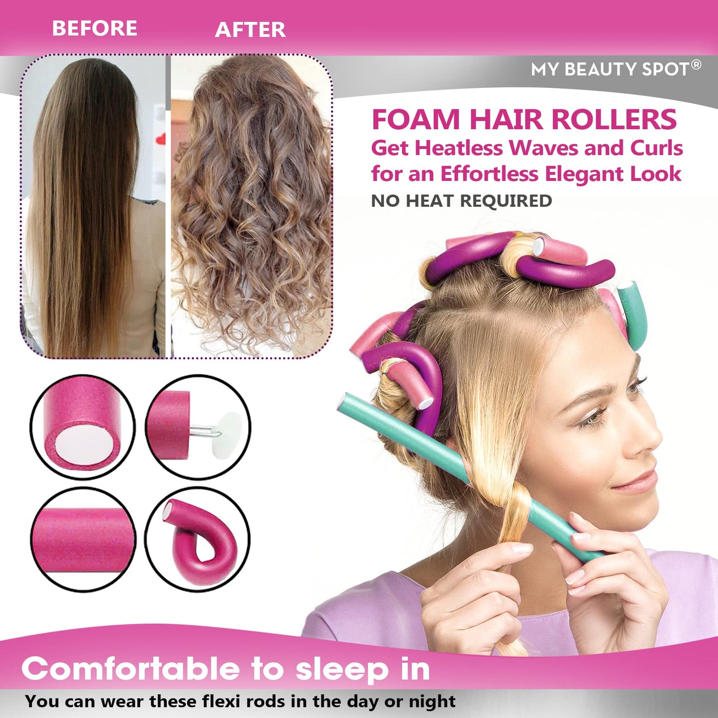 My Beauty Spot Flexi Rods Foam Hair Rollers 1" Diameter Professional Salon Quality 10 Pcs Rubber Hair Rollers for Long, Medium and Short Hair (Blue) Beauty & Personal Care My Beauty Spot