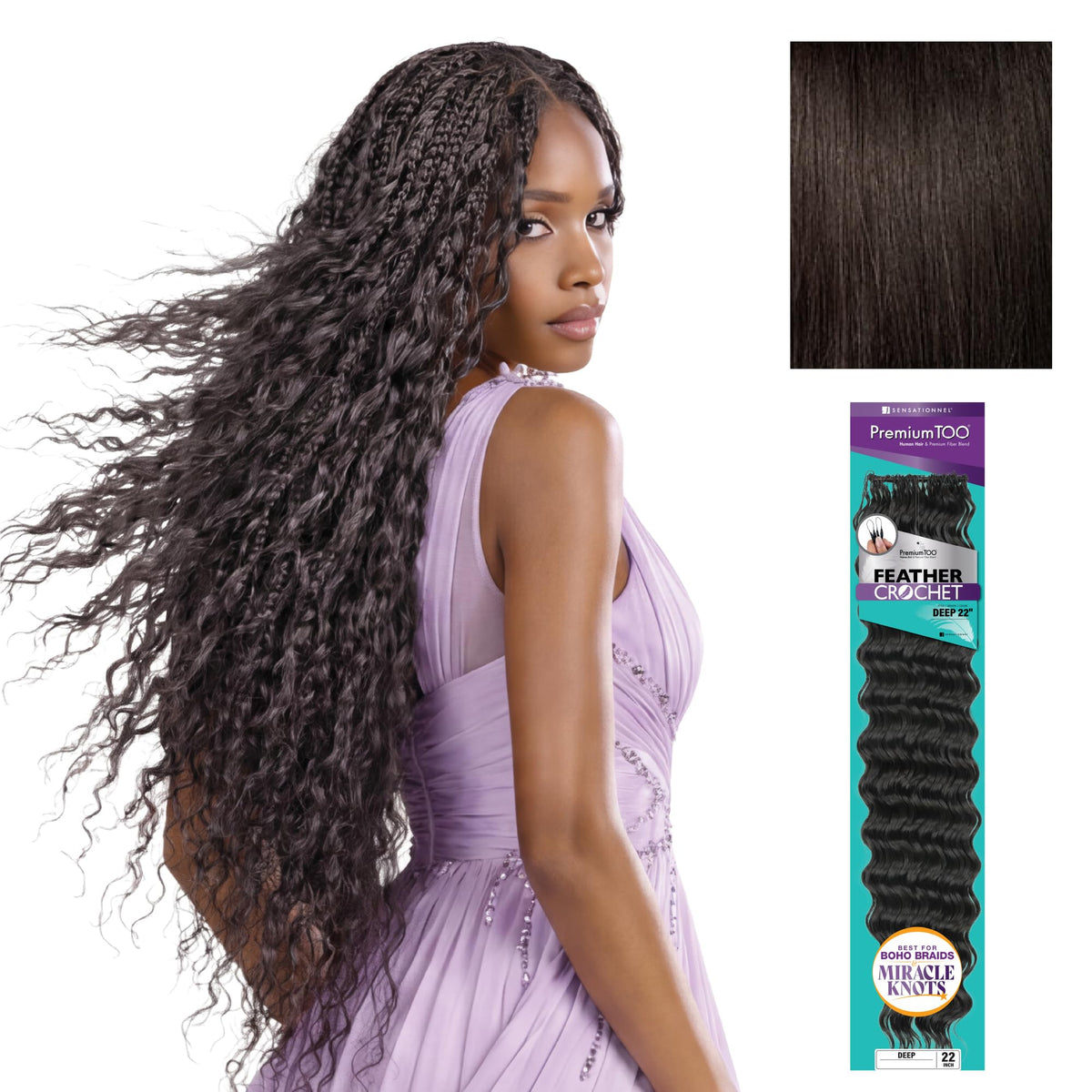 Sensationnel PremiumToo Feather Crochet Braids-Deep,22in, 2 DARKBROWN