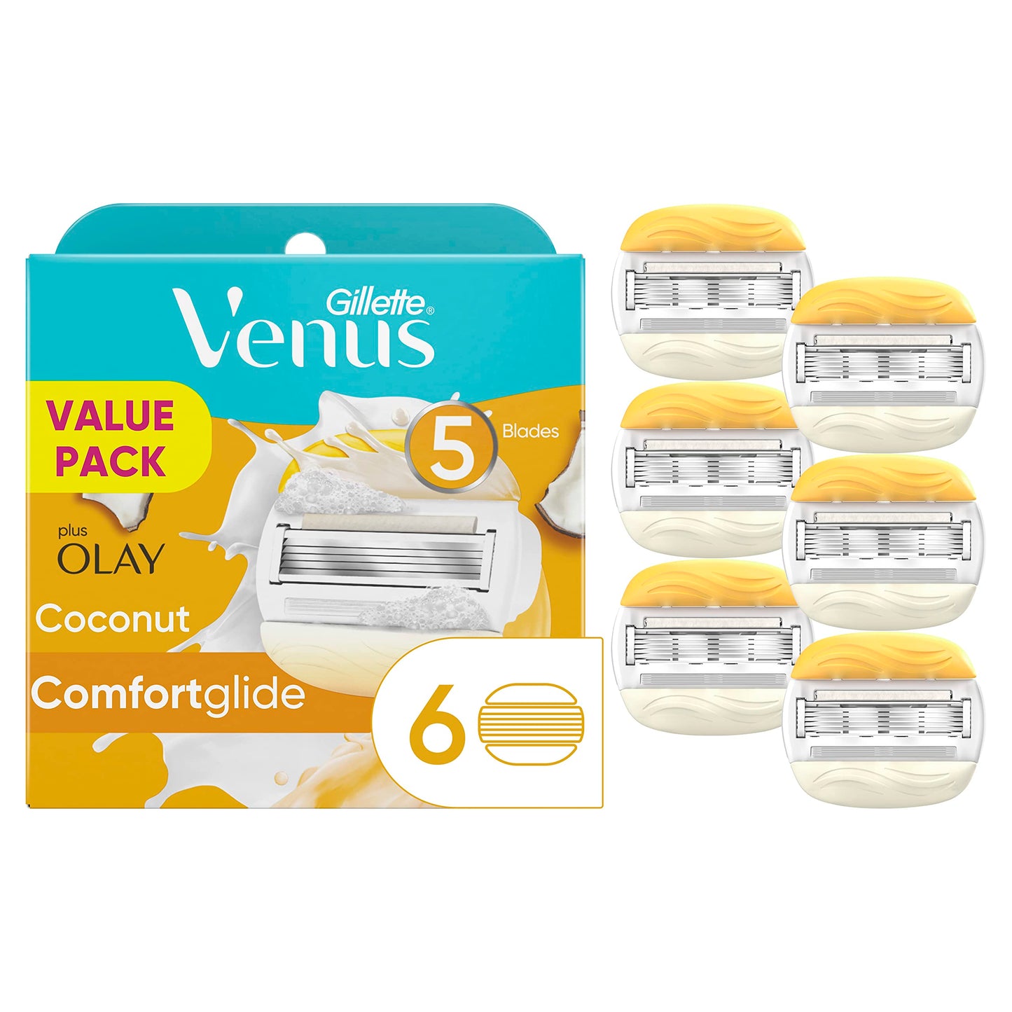 Gillette Venus ComfortGlide Womens Razor Blade Refills, 6 Count, Infused with Olay Coconut Scent Beauty and Personal Care Gillette Venus