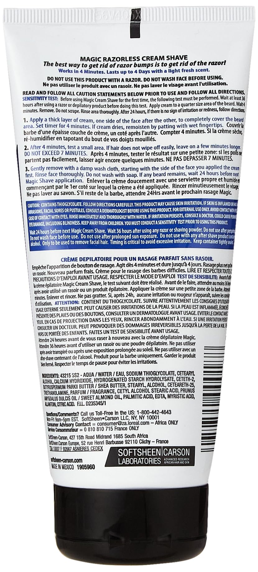 Magic Razorless Cream Shave Regular Strength Light Fresh Scent 6oz Tube Beauty & Personal Care SoftSheen