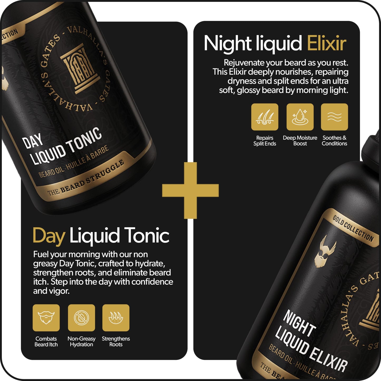 The Beard Struggle Tonic + Elixir Beard Oil Bundle - Gold Collection - Grooming Beard Oil - Softens, Moisturizers, and Strengthens Beard Growth - Pack Beauty and Personal Care The Beard Struggle