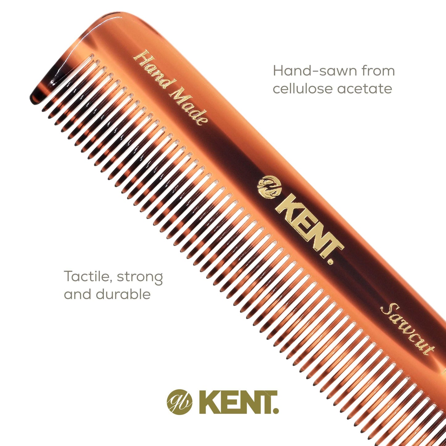 Kent FOT Tortoise Fine Tooth Handmade Pocket Comb for Men, Women and Kids, Hair Comb Straightener for Everyday Grooming and Styling, Beard Beauty and Personal Care KENT