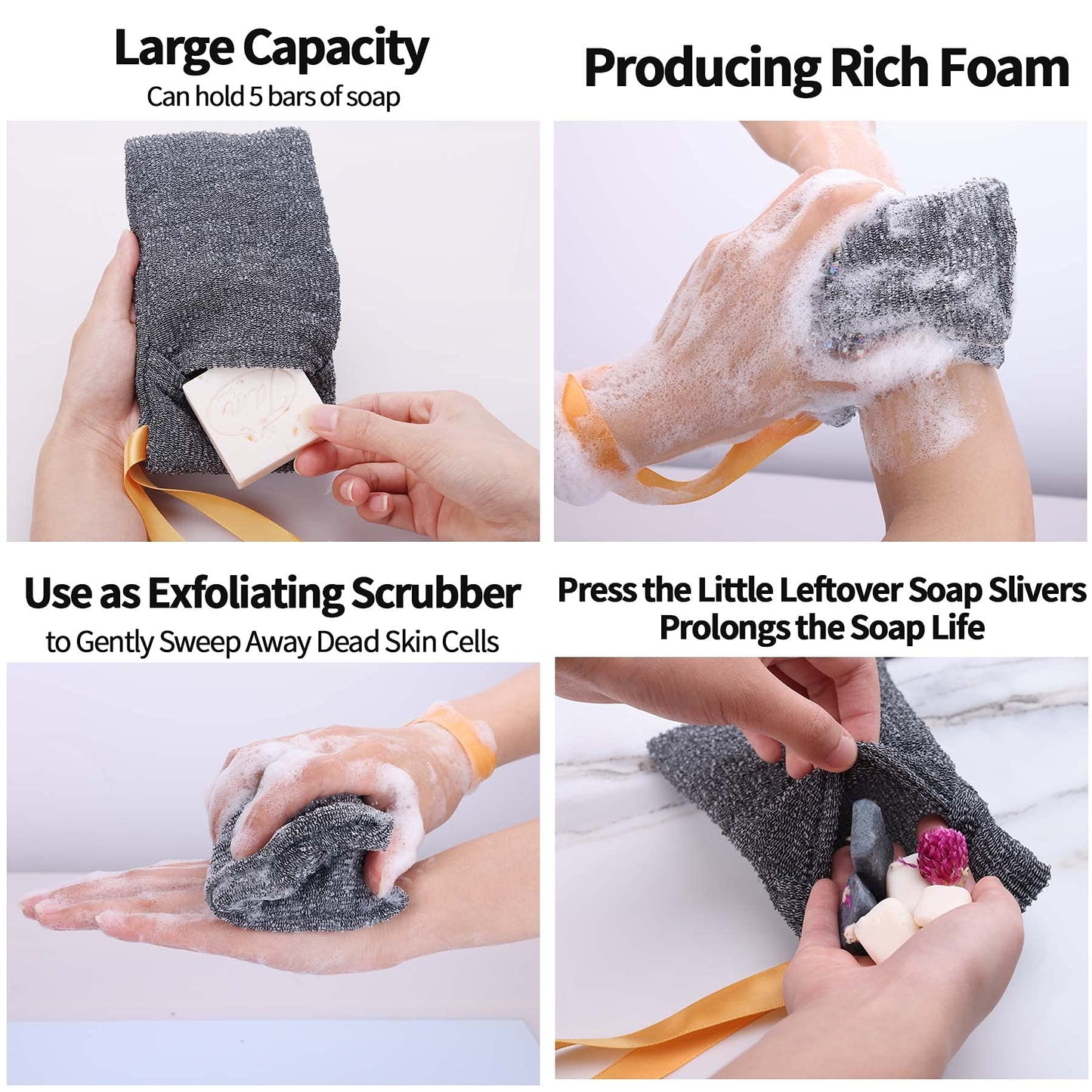6-Pack Soap Pocket Exfoliating Soap Saver Pouch, Body Scrubber Rough Sponge Exfoliator for Bath or Shower, Gray Mesh Bar Soap Foam Lather Pouch Beauty & Personal Care Antimbee