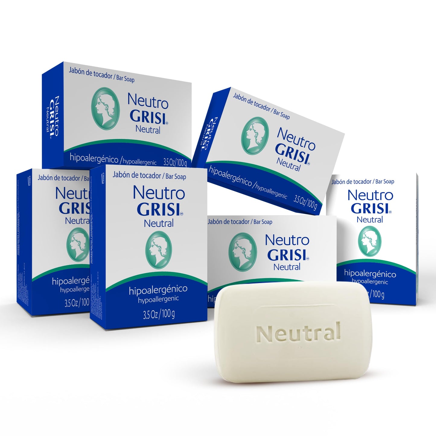Grisi Neutral Hypoallergenic Bar Soap - Fragrance-Free & Dye-Free for Face & Body - Gentle Moisturizing Wash for Sensitive Skin - pH-Balanced Natural Beauty & Personal Care Grisi