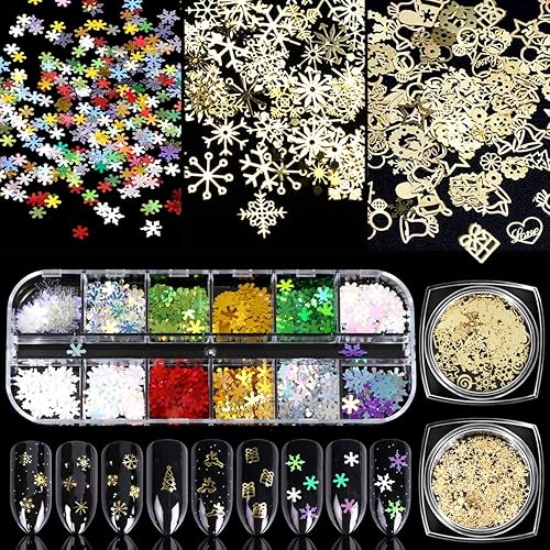 Simliber 1 Sets/3Boxes 3D Snowflake Sequins for Nail Art Decoration Glitter Set Sparkly DIY Nail Accessories Christmas Nail Designs Trendy Christmas Beauty & Personal Care Simliber