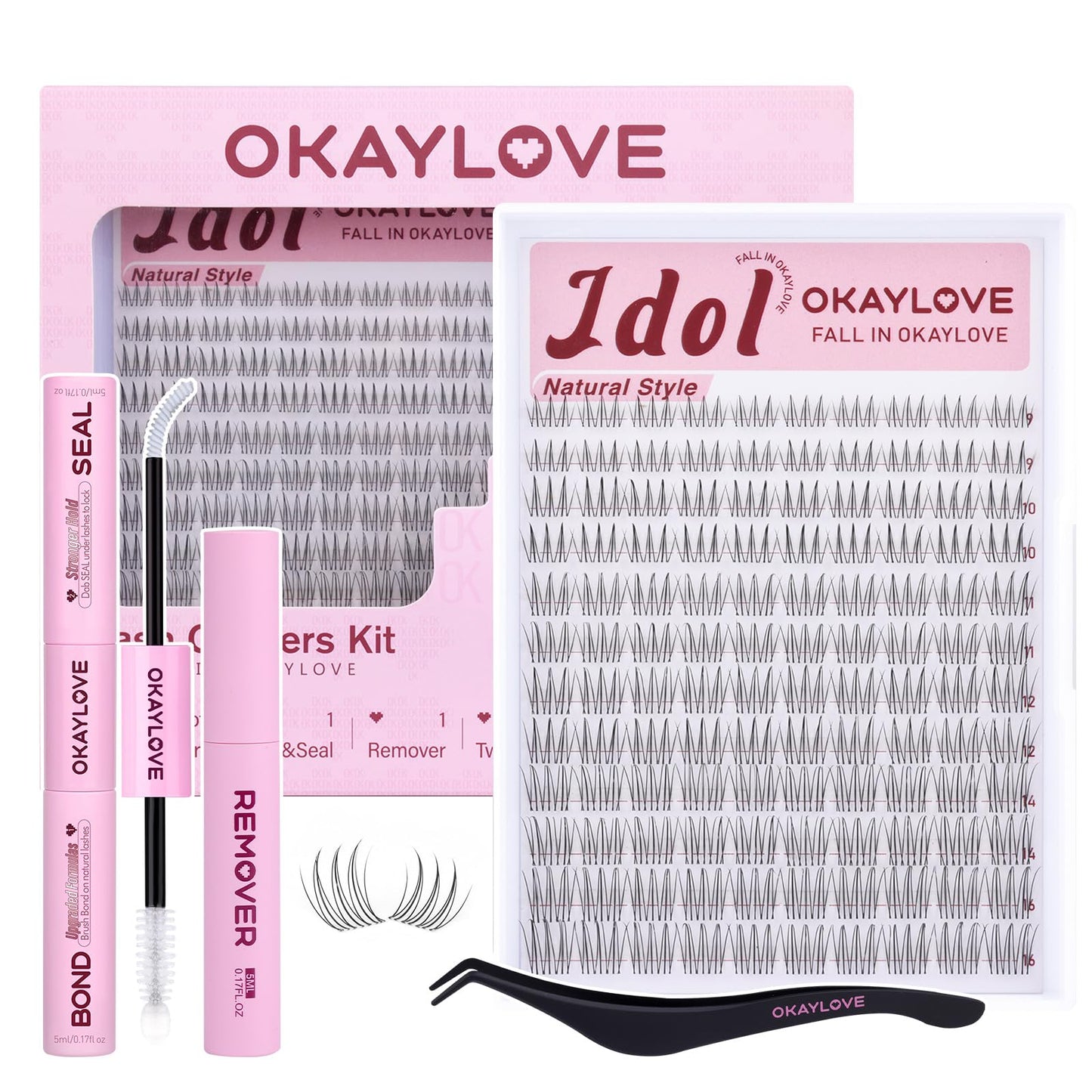 OKAYLOVE Idol Lashes Clusters Kit Clear Band Eyelash Clusters Kit CC Curl 9-16mm Natural Cluster Eyelash Extensions DIY Wispy Individual Lashes Beauty and Personal Care OKAYLOVE Default Title