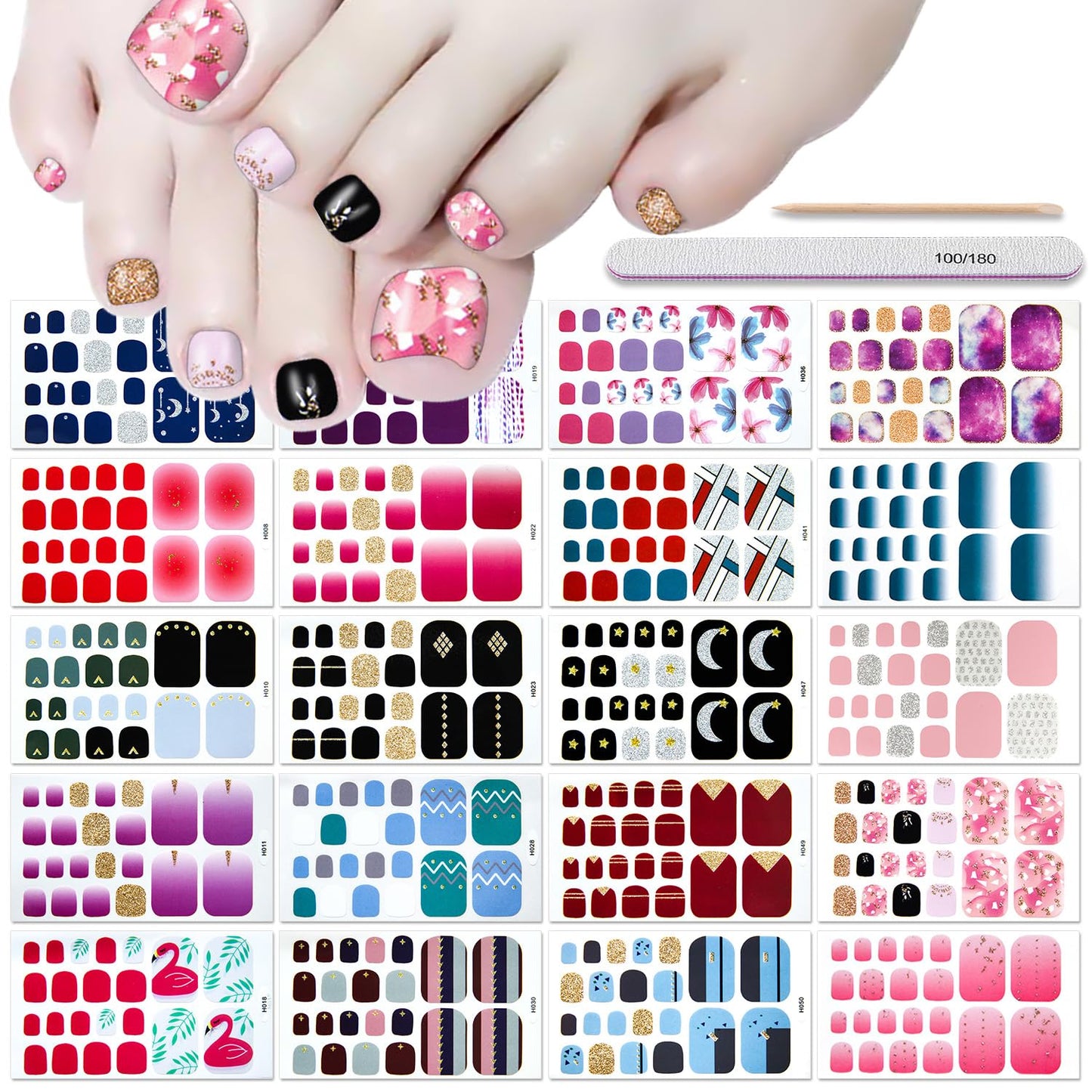 DANNEASY 20 Sheets Toe Nail Stickers Full Nail Wraps Self Adhesive Toenail Polish Strips Toes Nail Stickers Toenail Stickers Polish Manicure Sticker Beauty & Personal Care DANNEASY