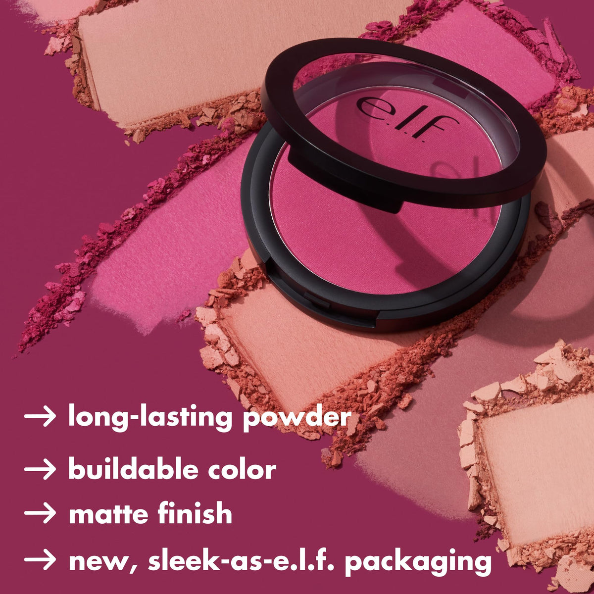 e.l.f Primer-Infused Blush, Long-Wear, Matte, Bold, Lightweight, Blends Easily, Contours Cheeks, Always Rosy, All-Day Wear, Vegan & Cruelty-Free Beauty & Personal Care e.l.f.
