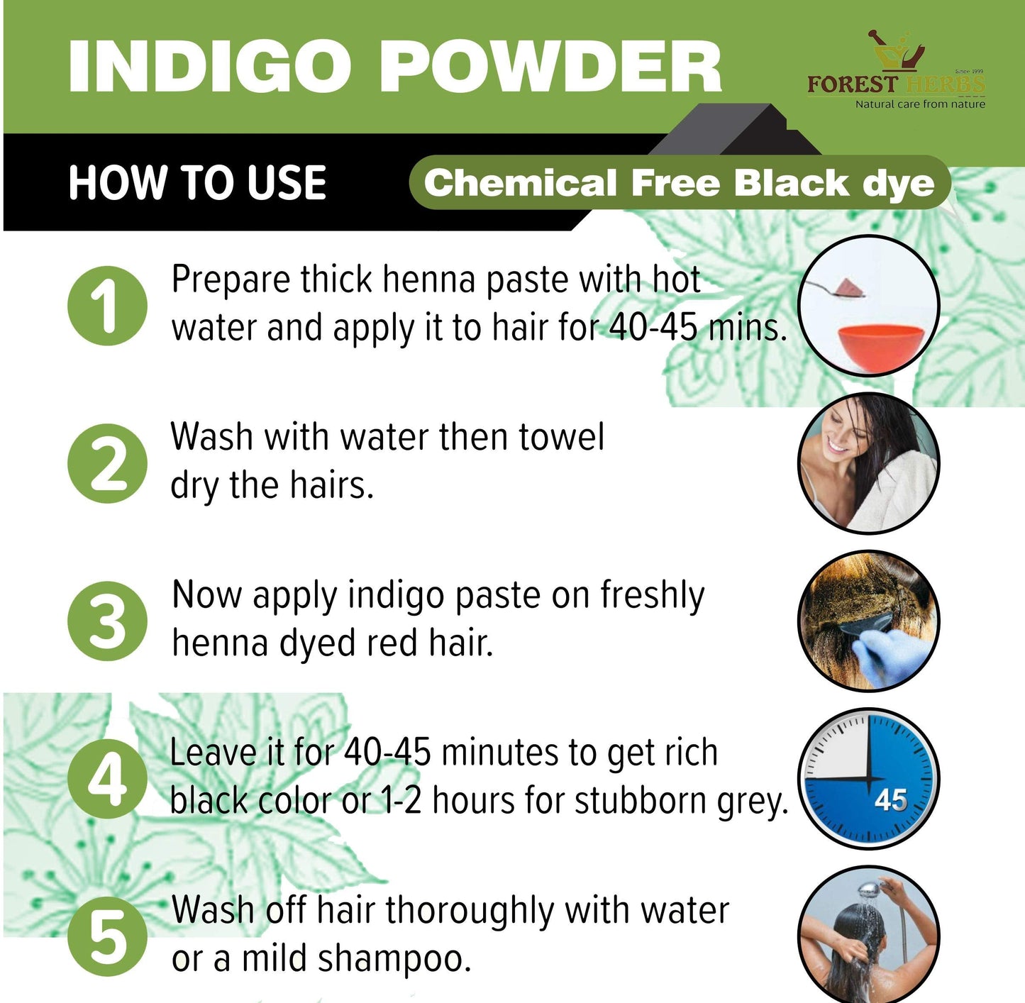 The Forest Herbs Natural Care From Nature Organic Indigo Powder for Hair Colour, 200g (Pack of 1) Beauty & Personal Care THE FOREST HERBS Natural care from nature
