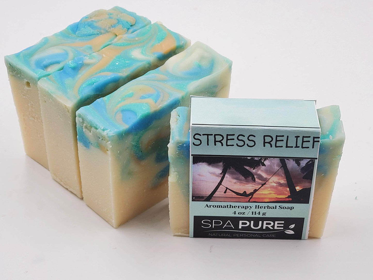Spa Pure Aromatherapy Vegan Soap: Herbal Stress Relief, made with plant based ingredients, essential oils, all natural, 4.5 oz each (Stress Relief) Beauty & Personal Care Spa Pure