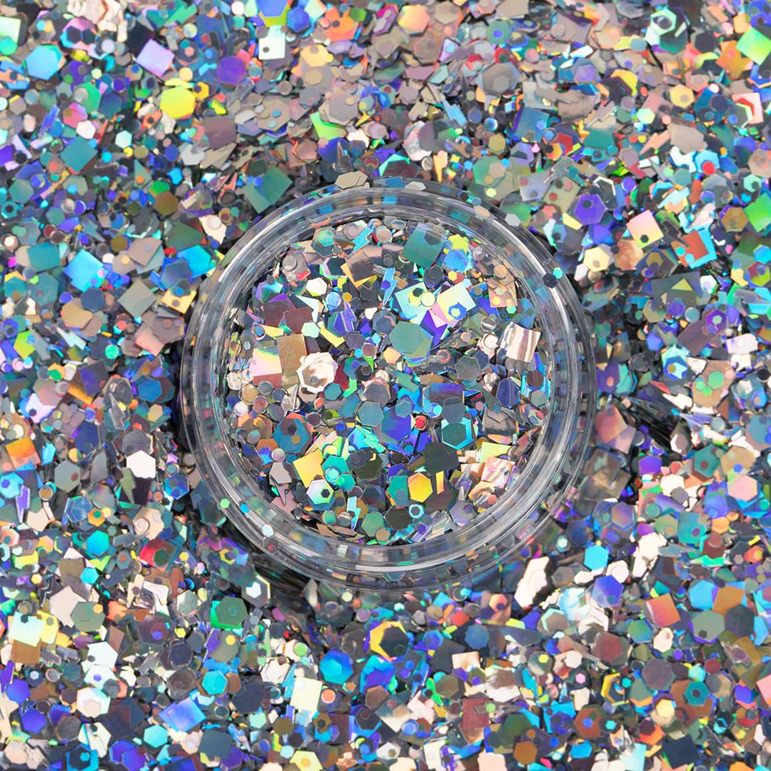 UNICORN SNOT Macro Face & Body Glitter | Cosmetic Grade Large-Particle Loose Glitter | Safe for Face, Easy Application & Removal - Silver (Lunar) Beauty & Personal Care UNICORN SNOT