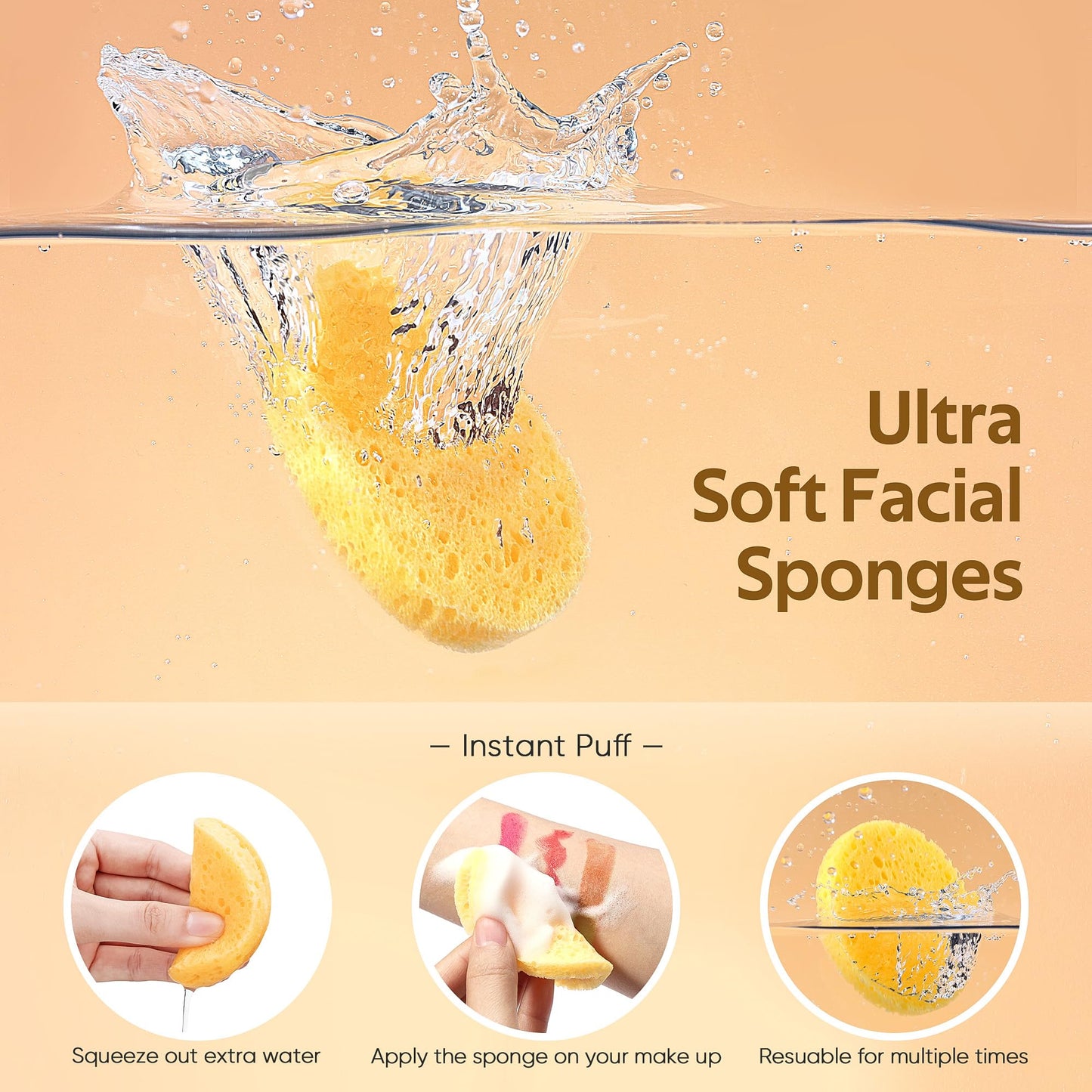 GAINWELL 50-Count Compressed, GAINWELL Cellulose, 100% Natural Cosmetic Spa Sponge for Facial Cleansing, Exfoliating Mask, Makeup Removal Beauty and Personal Care GAINWELL