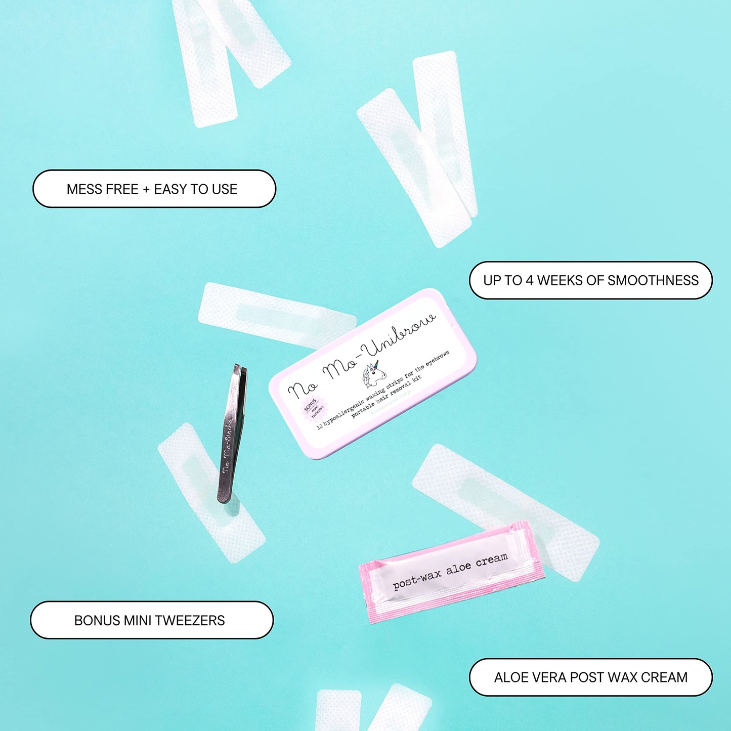 No Mo-Stache Mini Duo - 12 Count Brow and Lip Wax Kit, 2 Piece Set - As Seen On Shark Tank - Hair Removal Wax Strips with Tweezers for Face, Brows Beauty and Personal Care No mo-stache