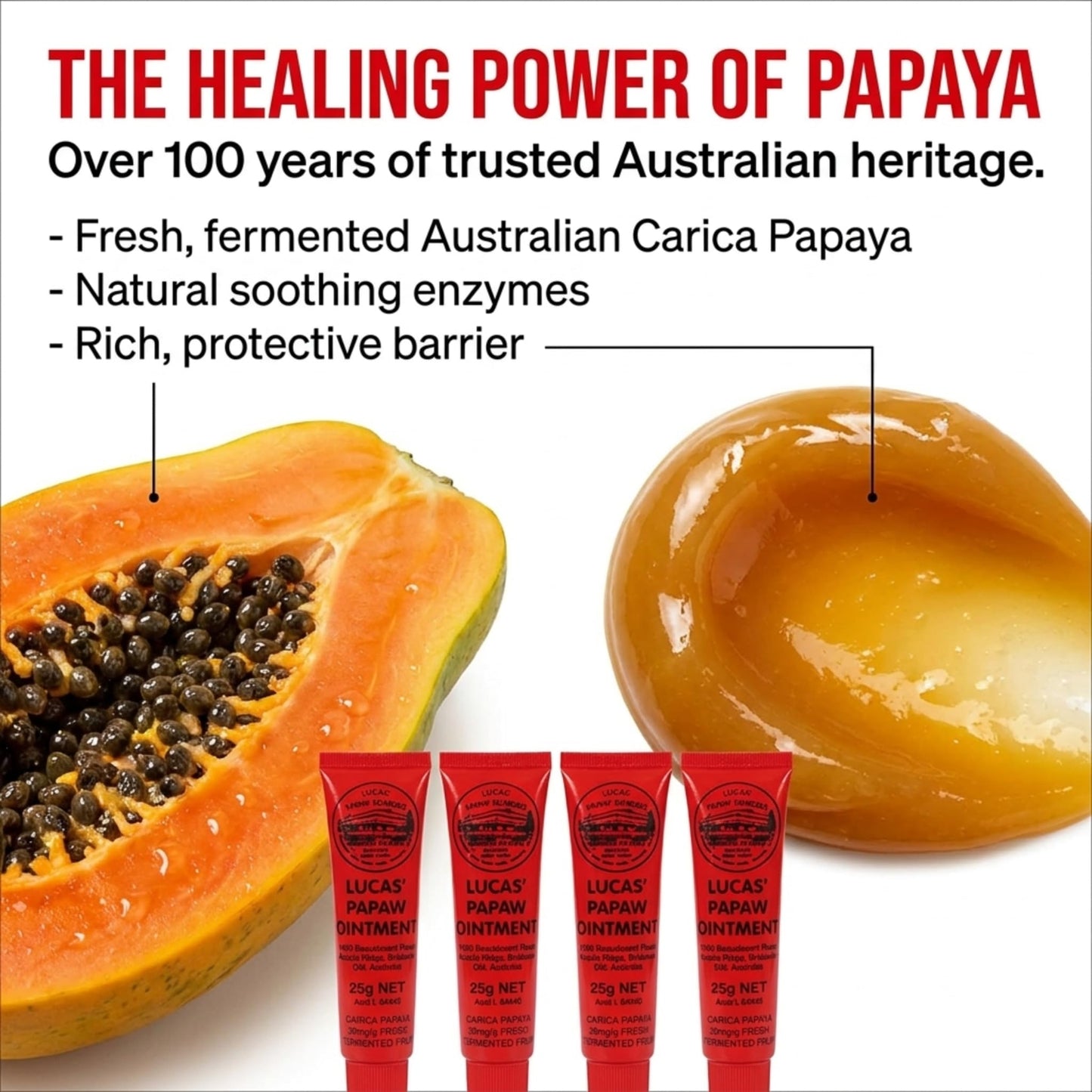 Lucas' Papaw Ointment 0.9 oz (25g) Tube, Papaya Moisturizing Cream for Lips & Skin, Multi-Purpose Skin Care Ointment, Australian Made, 6 Pack, Travel Beauty and Personal Care Lucas’ Papaw Remedies