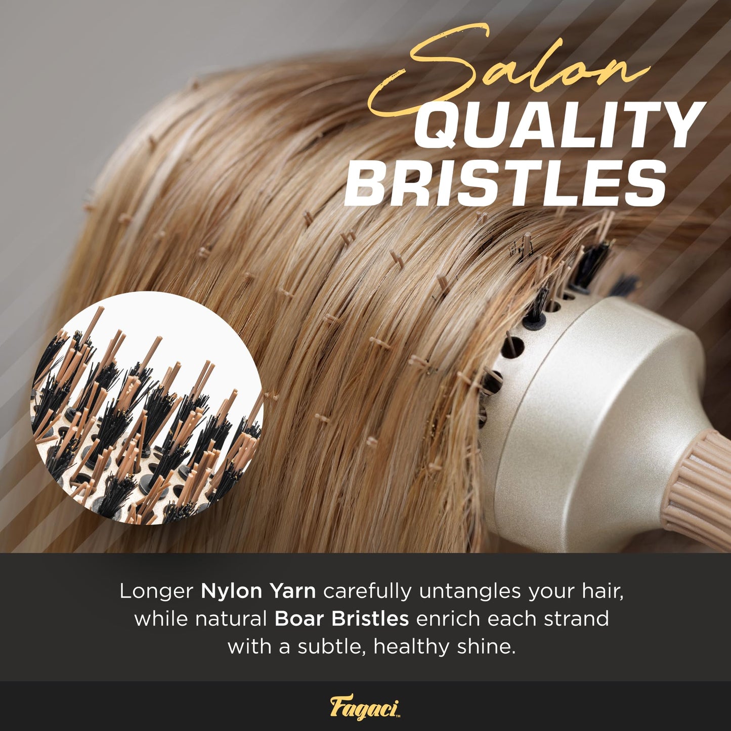 Fagaci Professional Large Round Brush with Natural Boar Bristles for Blow Drying, Nano Technology Ceramic+Ionic for Hair Styling, Volumizing Beauty & Personal Care Fagaci