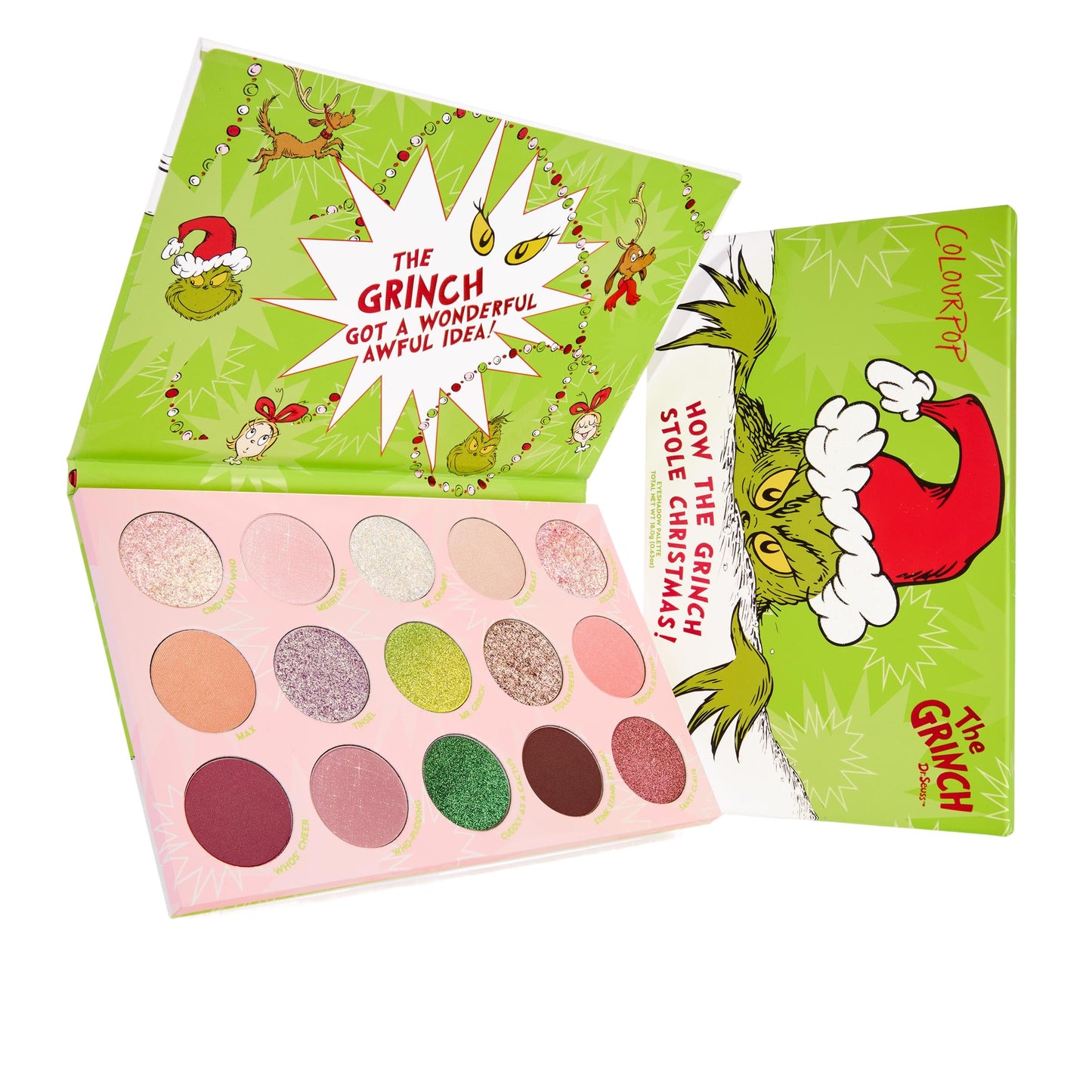ColourPop x The Grinch How The Grinch Stole Christmas Eyeshadow Palette - Limited Edition 15 Pan Eye Makeup Palette with 5 Buildable & Blendable… Beauty & Personal Care ColourPop