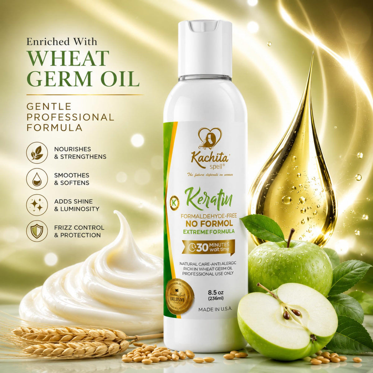 Kachita Spell Brazilian Keratin Hair Straightening, Formaldehyde Free 8.5oz