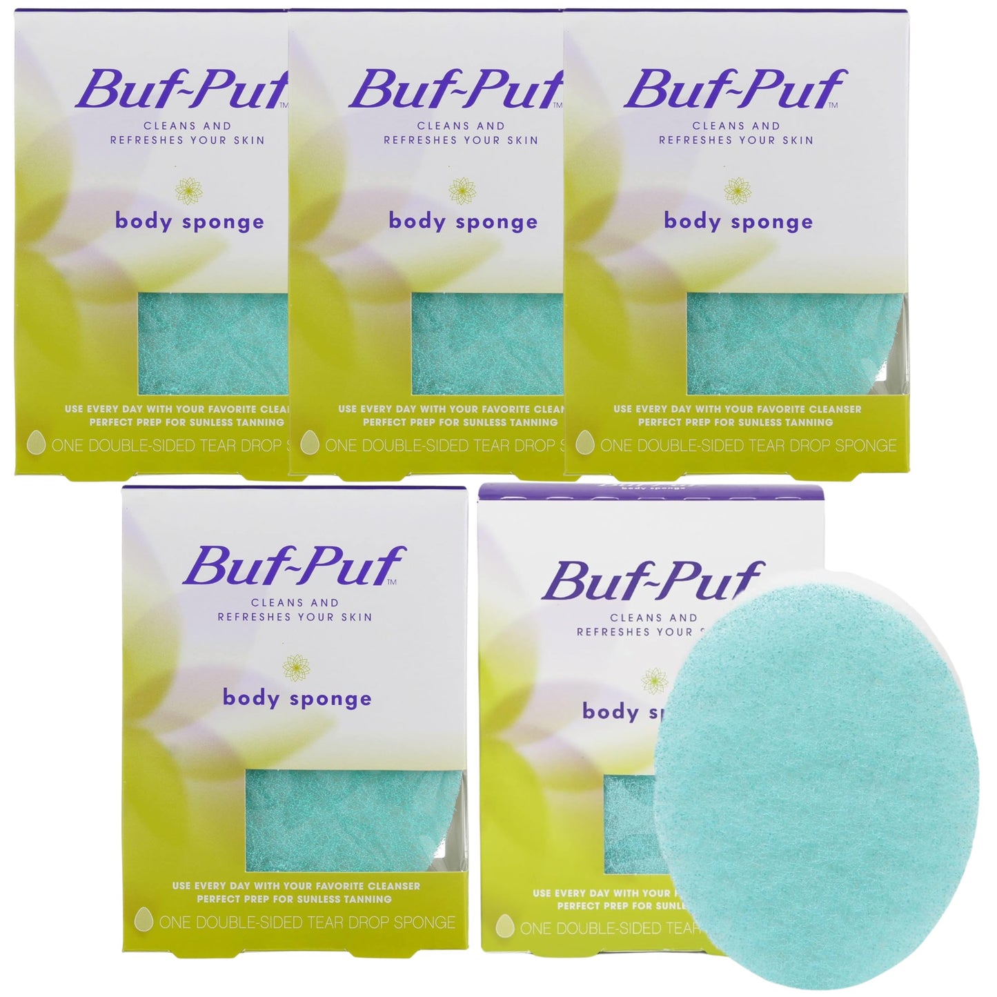 Buf-Puf Body Sponge, Bath Sponge, Dermatologist Developed, Cleanses Skin of Dirt, and Excess Oil, Reusable, Exfoliating, 5 Count Beauty and Personal Care Buf-Puf