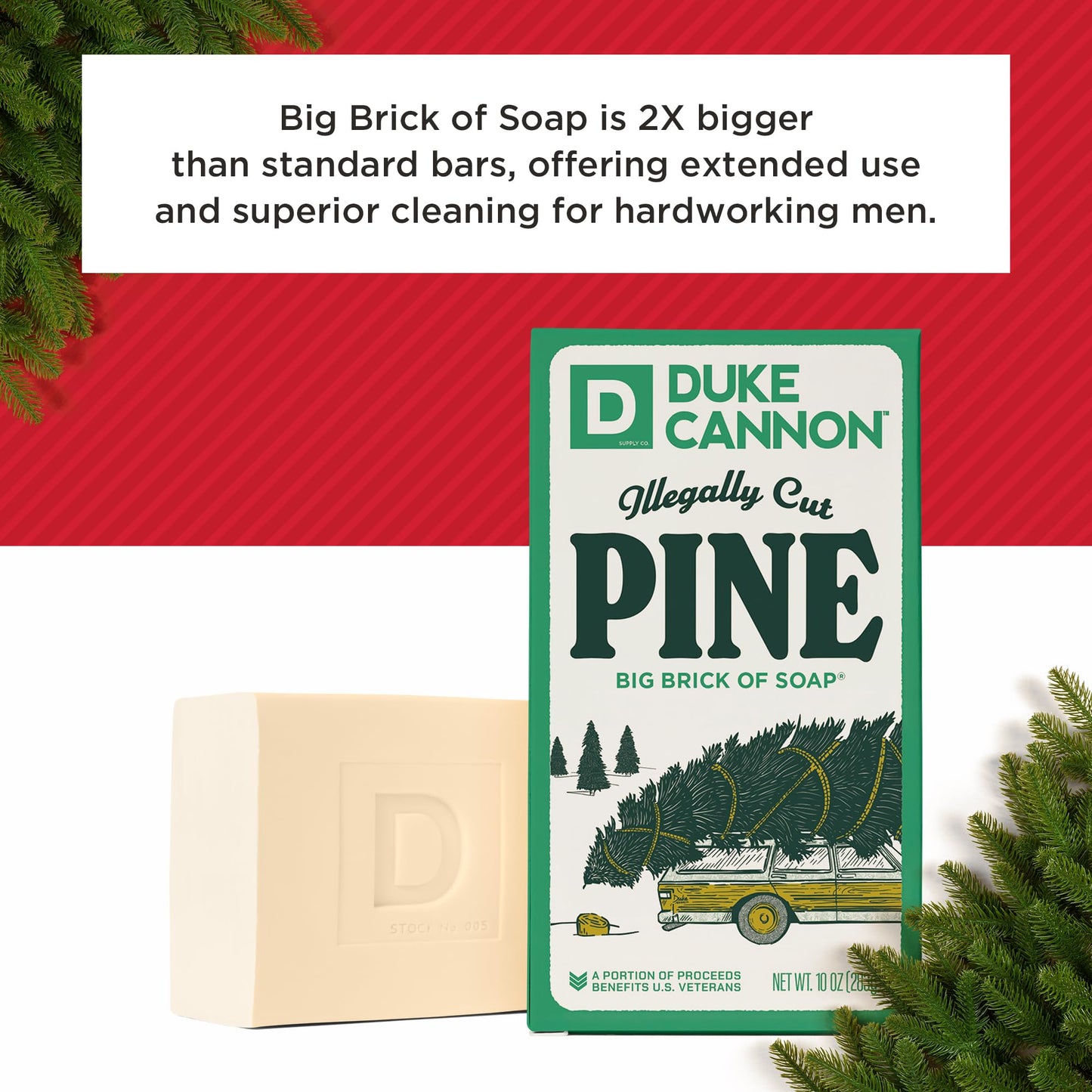 Duke Cannon Supply Co. Big Brick of Soap Bar for Men Holiday Edition - Illegally Cut Pine (Fresh Cut Pine Scent), 10 oz. (1 Pack) Beauty & Personal Care Duke Cannon Supply Co.
