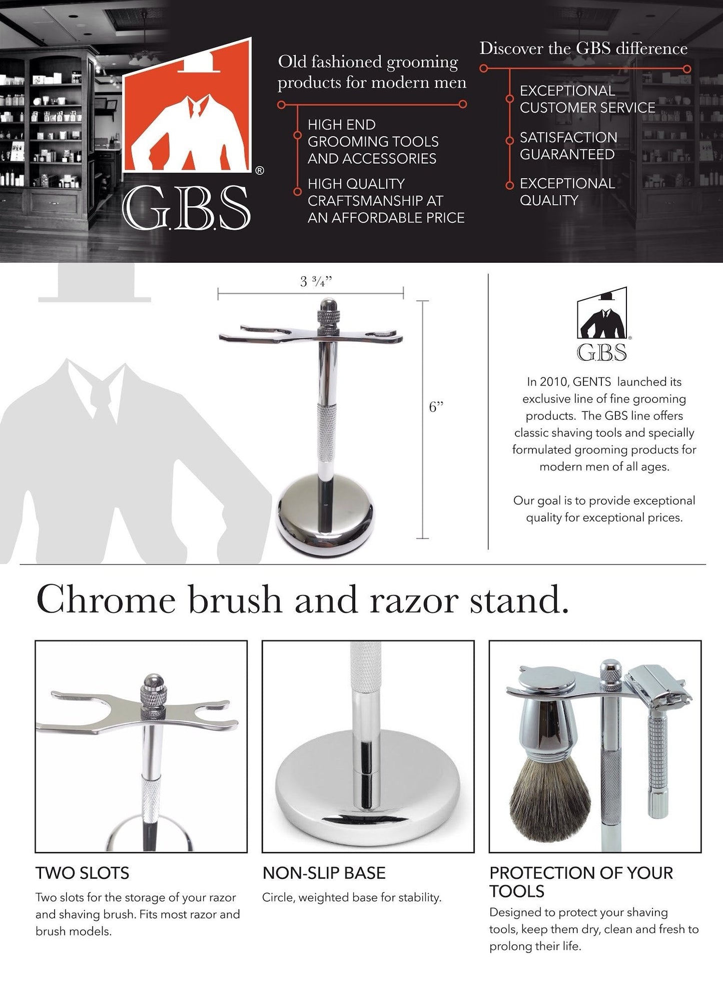 G.B.S Stylish Shaving Kit- For Men’s Beard Traditional 42C Safety Razor, Badger Shaving Brush, Stainless Brush & Razor Stand, Chrome Bowl, 3 Pack Beauty and Personal Care G.B.S