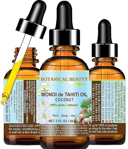 Botanical Beauty MONOI de TAHITI OIL COCONUT 100% Pure Natural Virgin Unrefined RAW 2 Fl. Oz.- 60 ml for FACE, SKIN, BODY, HAIR, NAILS Beauty & Personal Care Botanical Beauty