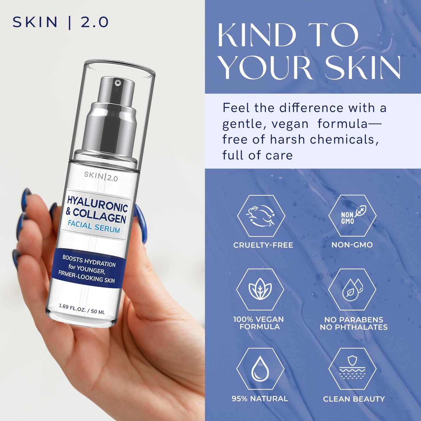 Skin 2.0 Hyaluronic Acid & Collagen Face Serum - Dermatologist Tested, Skin Tightening, Hydrating - Anti-Aging, Clean Beauty, Cruelty-Free Korean Beauty & Personal Care Skin 2.0