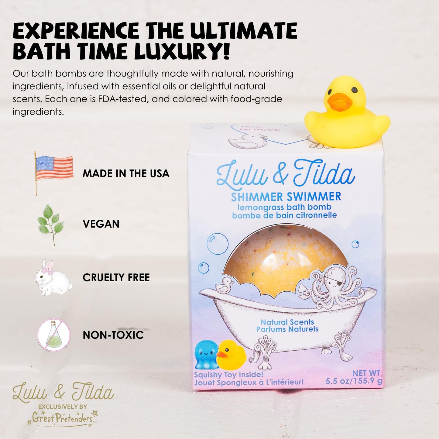Great Pretenders Boxed Bath Bomb for Kids, 5.5 oz with Surprise squishie Inside (Swimmer Shimmer - Lemongrass) Beauty and Personal Care Great Pretenders