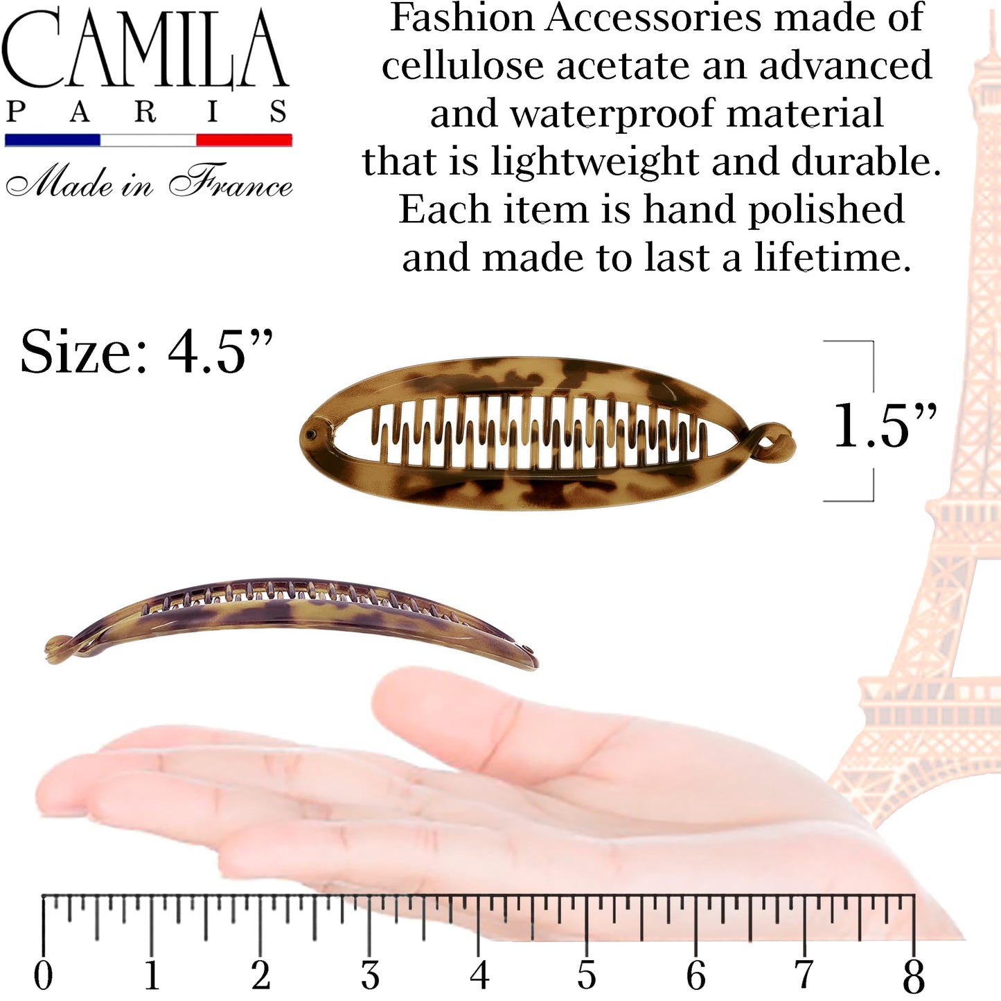 Camila Paris CP1272 French Banana Clip Hair Comb, Classic Hair Banana Clips for Girls Updo Ponytail Holder Interlocking, Fashion Durable Styling Hair Beauty & Personal Care Camila