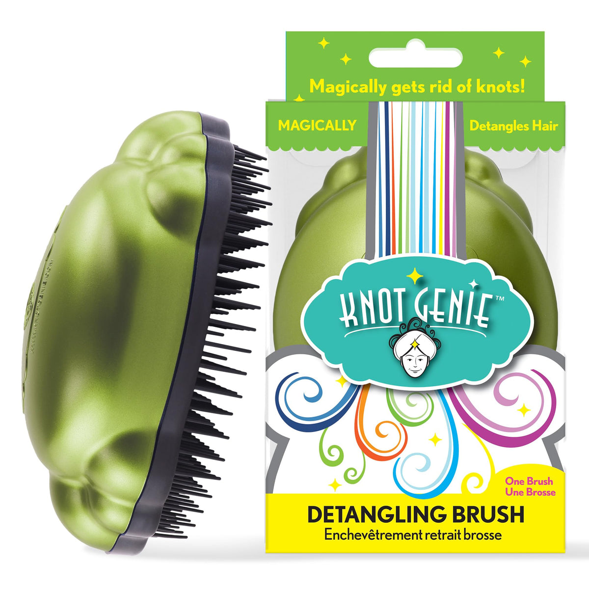 Knot Genie Detangling Hair Brush for Kids (Leaves of Green) | Original Full Size | Perfect for Curly Hair, Gently Separate Tangles, Leaves Hair Smooth