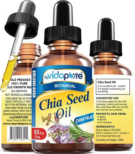 MYVIDAPURE CHIA SEED OIL Pure Natural Undiluted Refined Cold Pressed Carrier Oil for Skin, Face, Hair, Lip and Nail Care Anti-Aging (0.5 Fl Oz) Beauty & Personal Care MYVIDAPURE