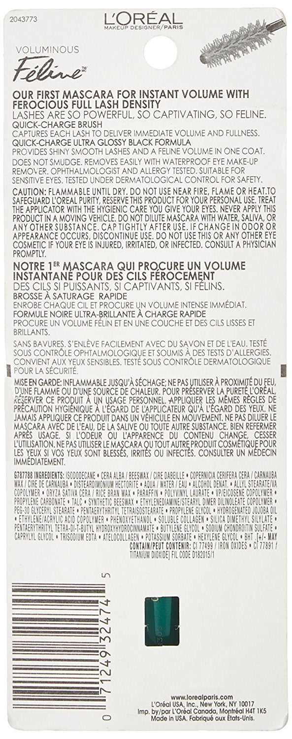 L'Oréal Paris Voluminous Feline Waterproof Mascara, Black, 0.26 fl. oz.