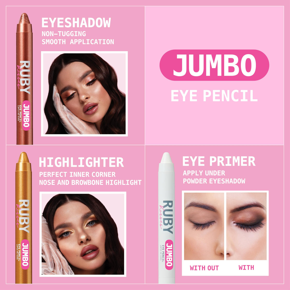 Ruby Kisses Jumbo Eye Pencil With Sharpener, Thick Eyeliner Pencil For Eye Shadow Primer & Highlighter on Waterline & Inner Corner, Eyeshadow Stick