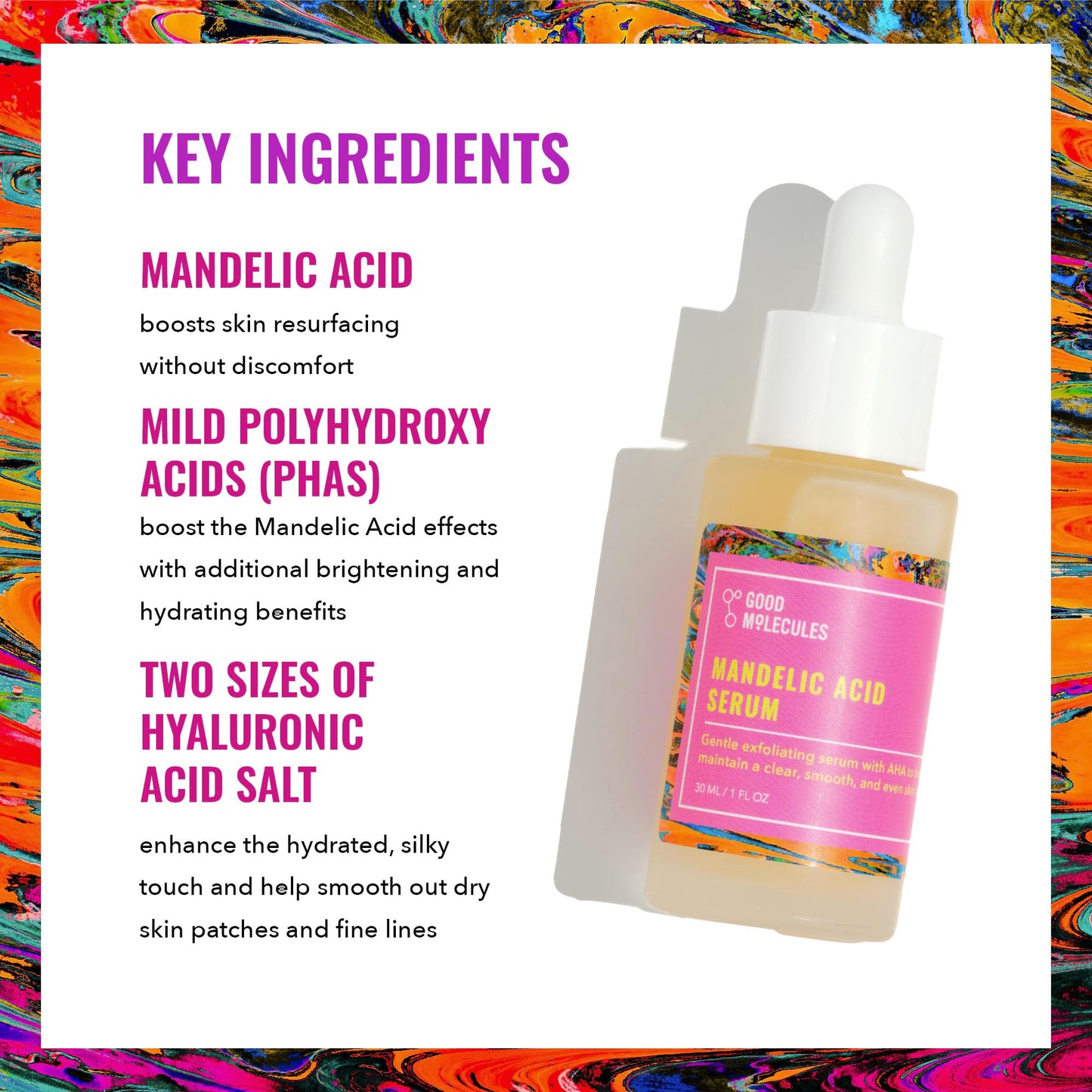 Good Molecules Mandelic Acid Serum - Gentle Face Exfoliator Serum with Ultra Hydrating Hyaluronic Acid - Exfoliating PHAs to Brighten Skin - Skin Care Beauty and Personal Care Good Molecules