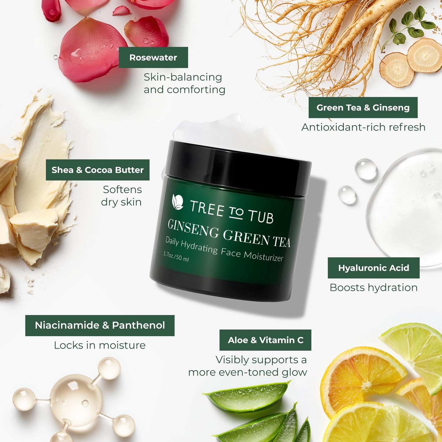 Tree to Tub Hydrating Face Moisturizer for Dry & Sensitive Skin - Water Based Hyaluronic Acid Facial Moisturizer, Moisturizing Face Cream for Women Beauty & Personal Care Tree to Tub
