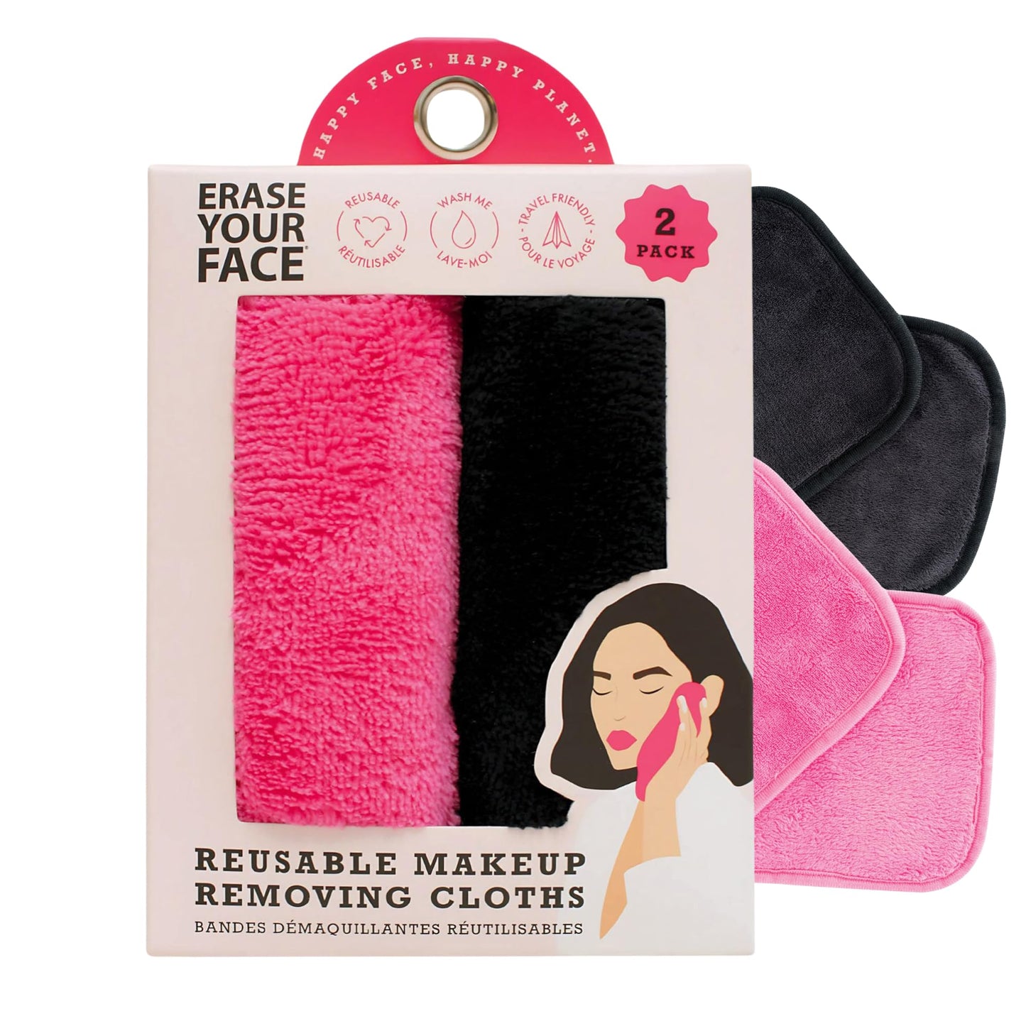 ERASE YOUR FACE Reusable Makeup Remover Cloths - Microfiber Face Towels to Cleanse & Remove Makeup - Water Activated for Sensitive Skin - Pink & Black Beauty & Personal Care ERASE YOUR FACE