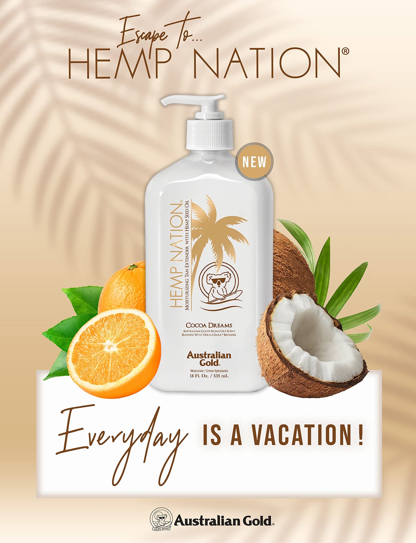 Hemp Nation Cocoa Dreams Tan Extender w/Derma Dark Bronzer 18oz Beauty & Personal Care Australian Gold