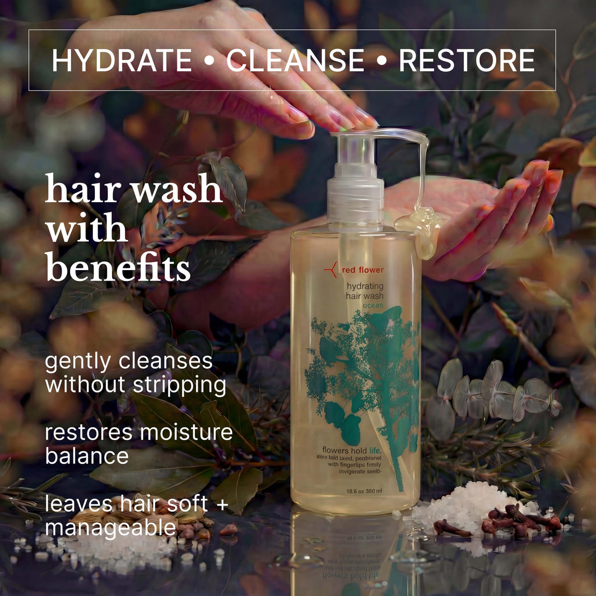 Red Flower Ocean Hydrating Shampoo Sulfate Free Hair Wash, 10 oz