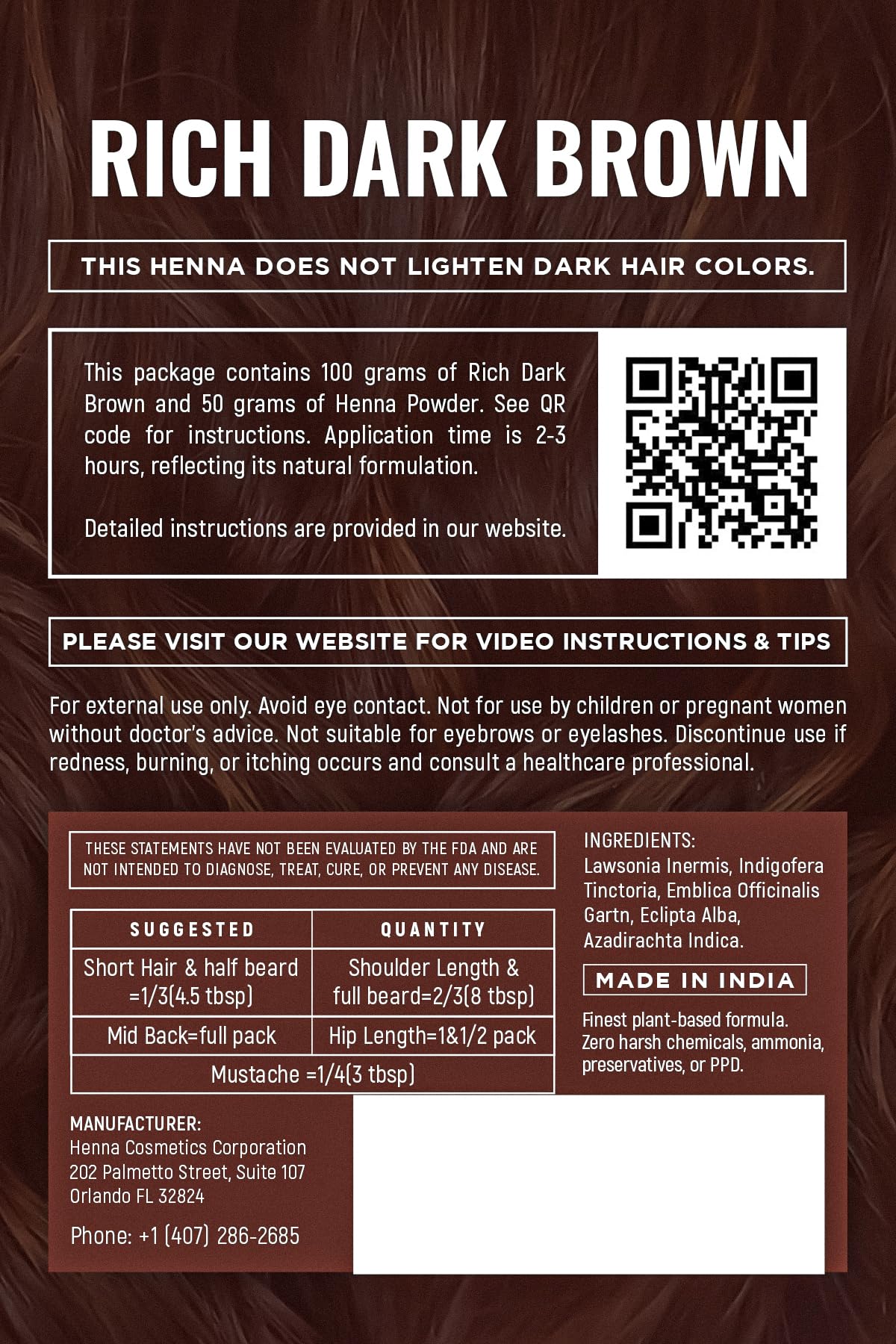 Henna Cosmetics Cypri Natural Henna Hair Color Dye, 100% Pure Henna Powder for Hair Growth Organic (Dark Brown, 100 Gr + Free 50 Gr.) Beauty & Personal Care HENNA COSMETICS CYPRI