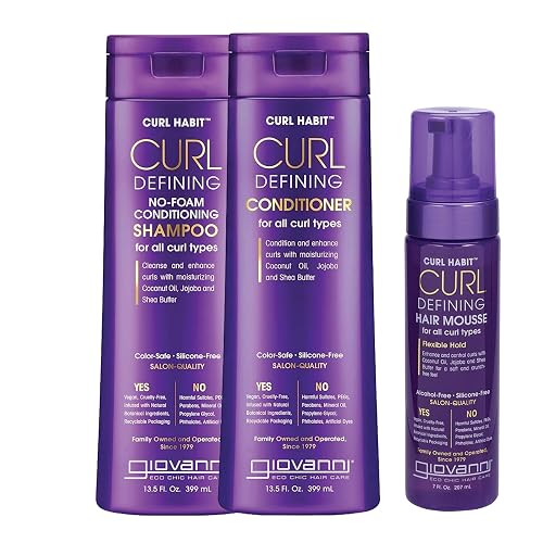 GIOVANNI Curl Habit Trio - Curly Hair Shampoo, Conditioner, & Mousse, Foaming Texture for Curls & Wavy Hair, Enhance Curls with Coconut Oil, Jojoba Beauty & Personal Care GIOVANNI