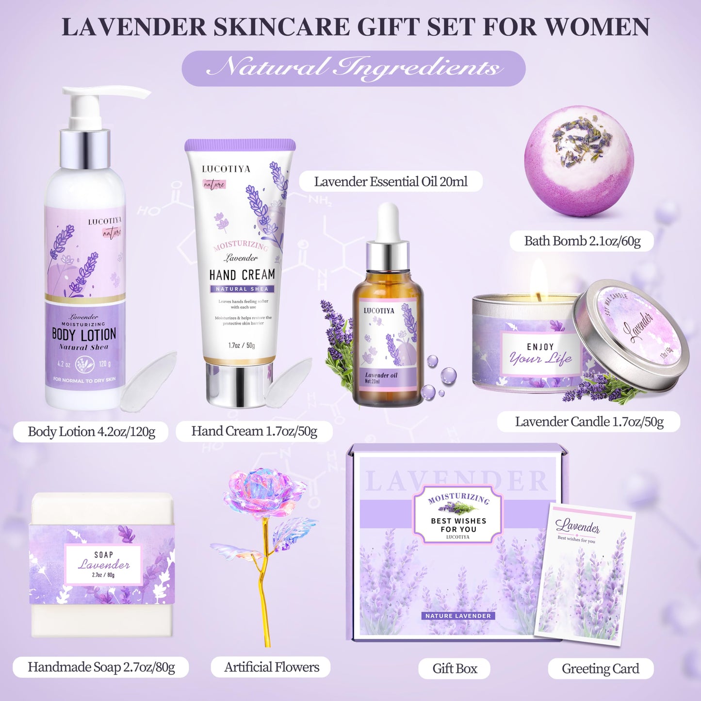 Lavender Spa Bath and Body Gift Set - Relaxing Self Care Baskets for Women - Birthday Gifts for Her, Sister, Mom, Wife Beauty and Personal Care LUCOTIYA