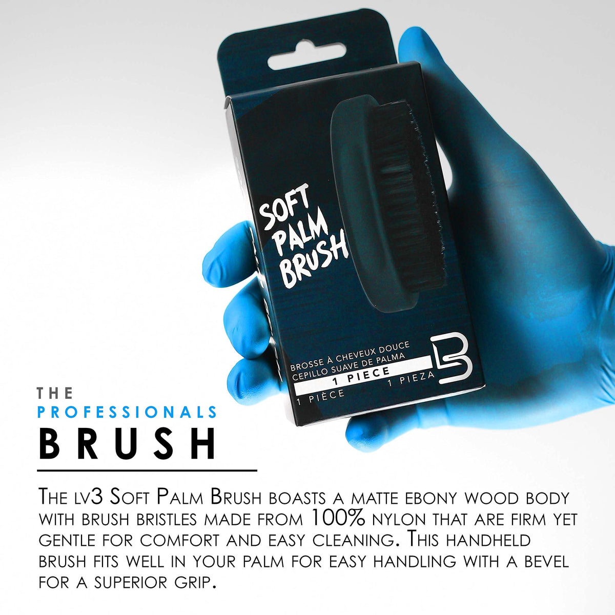 L3 Palm Brush - Fits Great in Palm for Superior Grip - Barber Supplies and Barber Accessories - Gentle for Comfort yet Firm for Brushing - Level Three