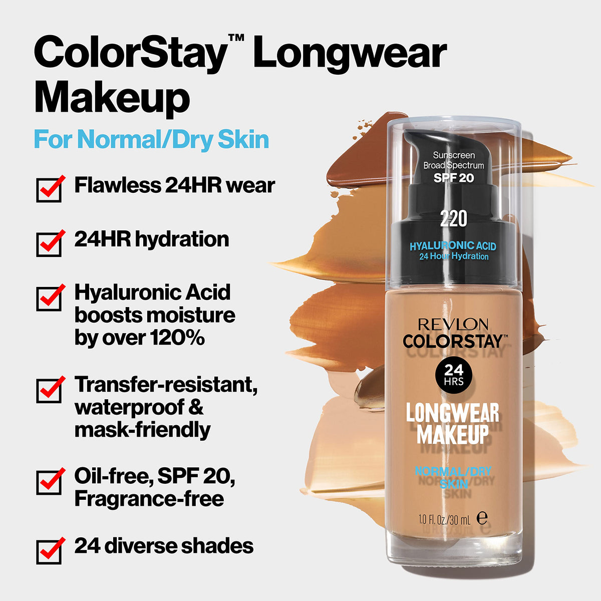Revlon Liquid Foundation, ColorStay Face Makeup for Normal & Dry Skin, SPF 20, Longwear Medium-Full Coverage with Natural Finish, Oil Free, 130 Beauty & Personal Care REVLON