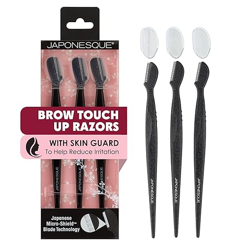 Japonesque Brow Touch Up Razors with Ultra-Sharp Stainless Steel Blades, for Removal of Unwanted Facial Hair and Peach Fuzz, Protective Blade Cover Beauty & Personal Care JAPONESQUE