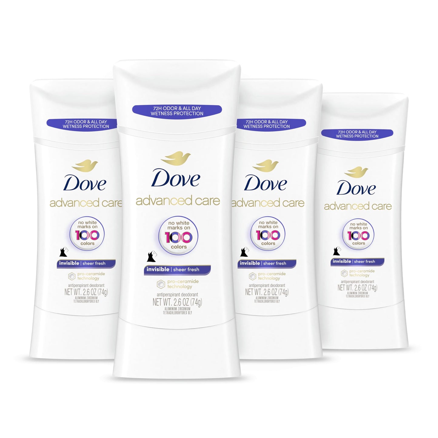 Dove Advanced Care Antiperspirant Deodorant Stick Sheer Fresh 4 Count Anti-stain antiperspirant deodorant for soft underarms 72-hour underarm odor Beauty and Personal Care Dove