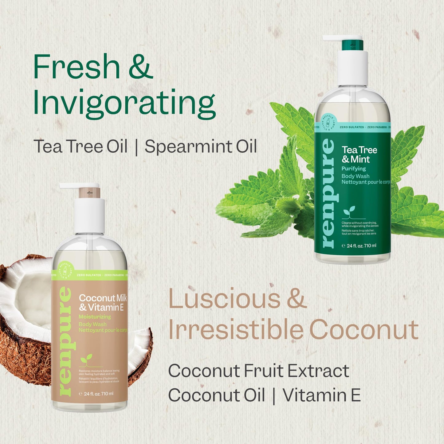 Renpure LLC Tea Tree Mint Oil & Coconut Vitamin E, Sulfate Free Moisturizing Body Wash For Dry Sensitive Skin, Antibacterial Body & Hand Soap For Men Beauty and Personal Care RENPURE