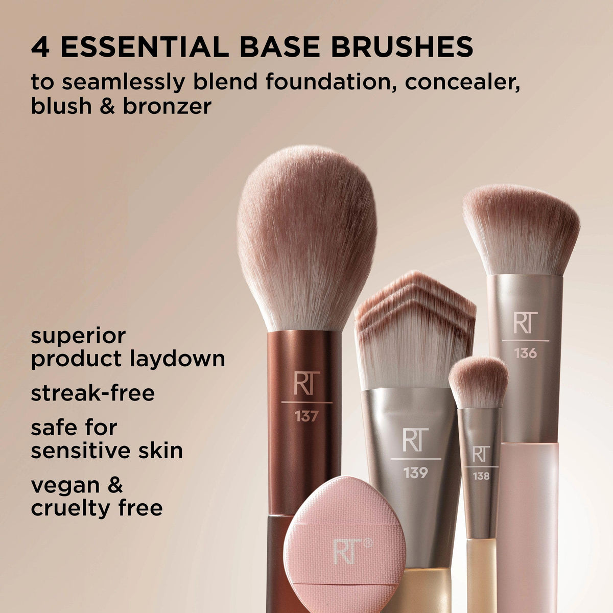 Real Techniques New Nudes Blurred Base Kit, Face Makeup Brush Set
