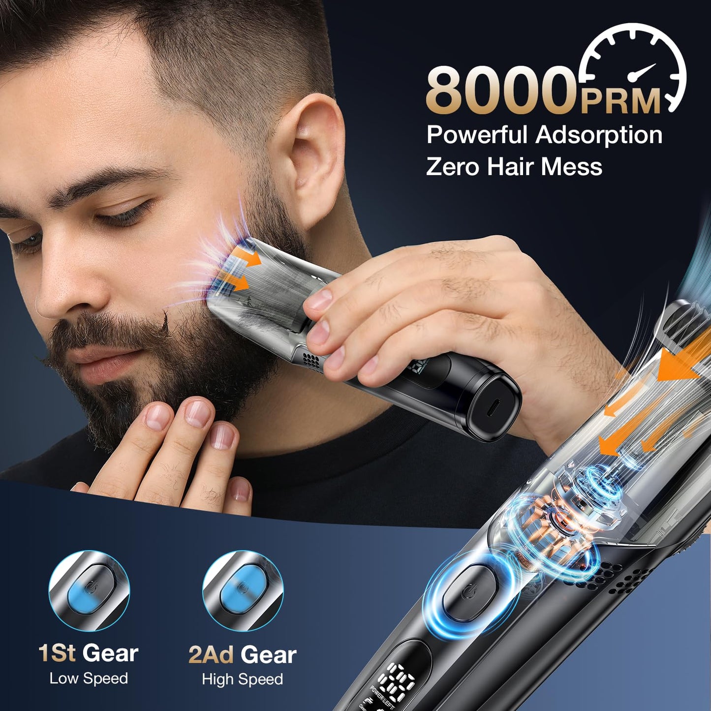 TailsUp Vacuum Beard Trimmer for Men, Adjustable Precision Trimming Length with 2 Comb, Electric Cordless Vacuum Trimmer for Beard, Waterproof Beauty and Personal Care TailsUp