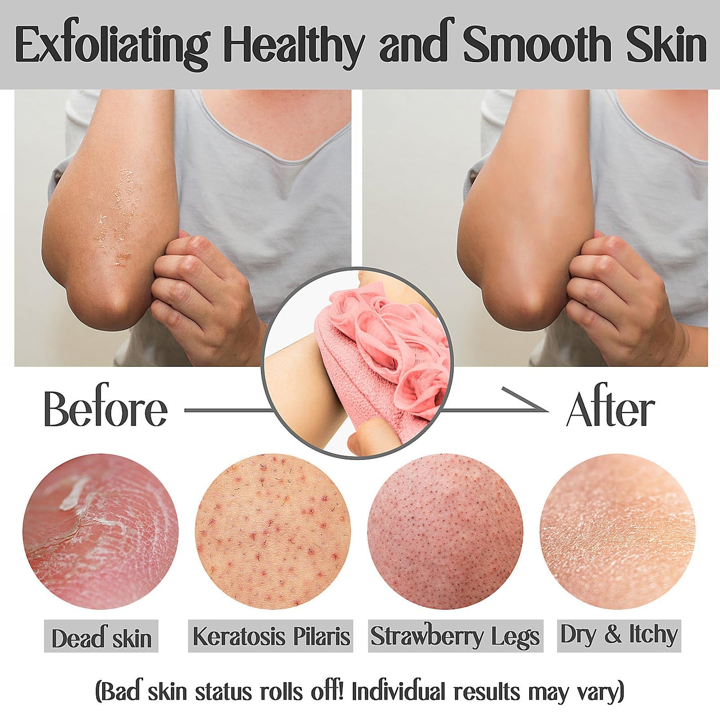 Deep Exfoliating Glove for Shower Double-Sided Mitt, with Extra Long Exfoliating Washcloth - Extreme Body & Back Scrubber for Shower, Massage Scrub Beauty and Personal Care kullder
