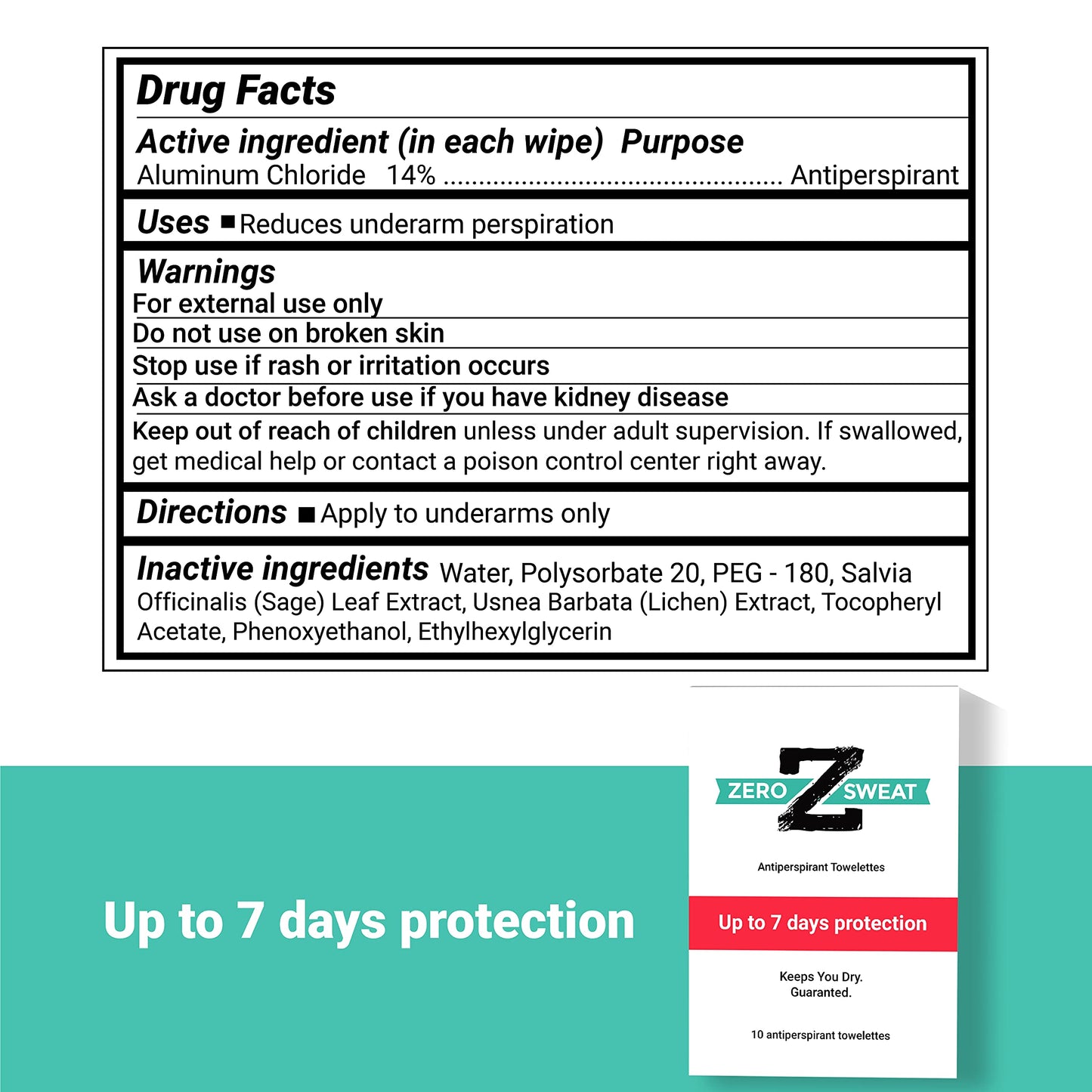 ZeroSweat Antiperspirant Wipes Deodorant - Clinical Strength Hyperhidrosis Treatment - Reduces Armpit Sweat - 10 Wipes New & Improved Beauty and Personal Care ZeroSweat