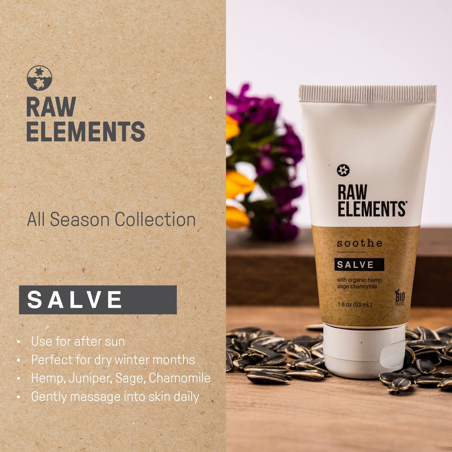 Raw Elements All Season Face + Body Skin Salve - Heal and Rejuvenate with Shea Butter, Hemp, and Chamomile in Bio-Resin Travel Size Body Lotion, 1.8 Beauty & Personal Care Raw Elements